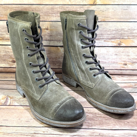 Roan Shoes - Roan Bed Stu Affair Distressed Hand Finished Suede Cap Toe Combat Boots 8.5
